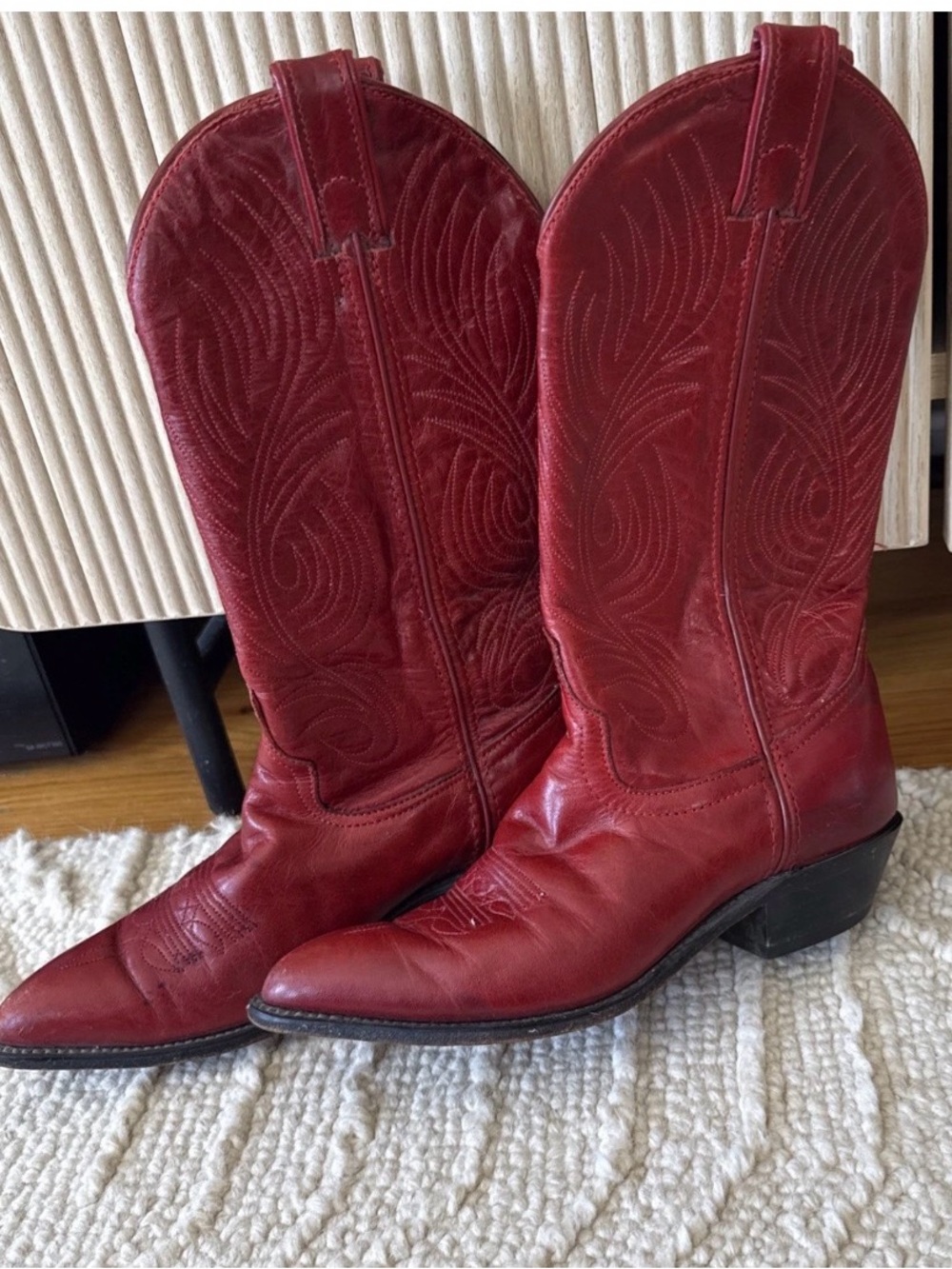 Women’s Red Leather Western Heeled Boots - Picture 3 of 6